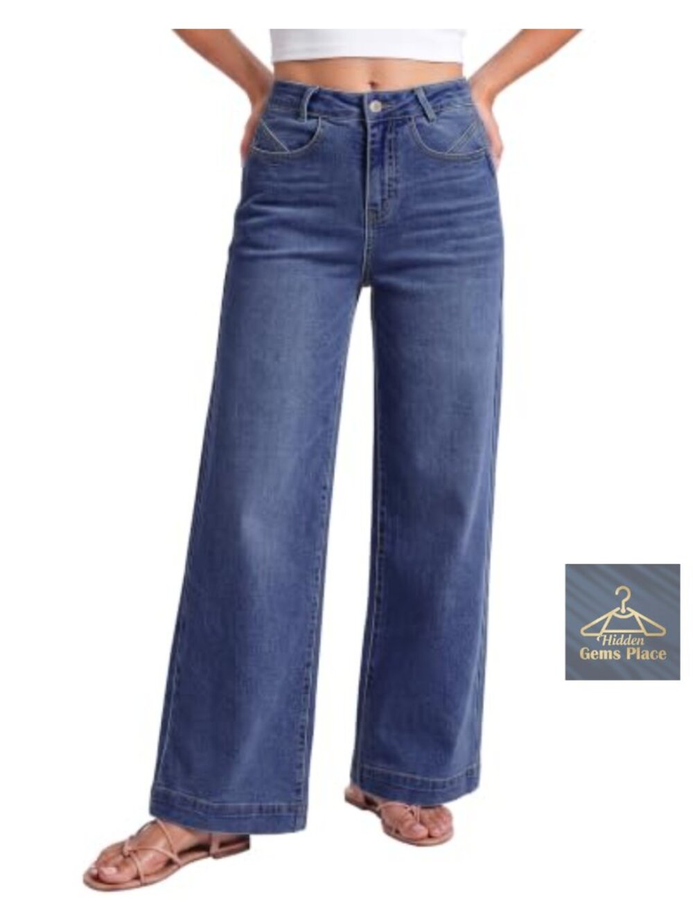 High Waisted Baggy Wide Leg Distressed Denim Jeans Stretch